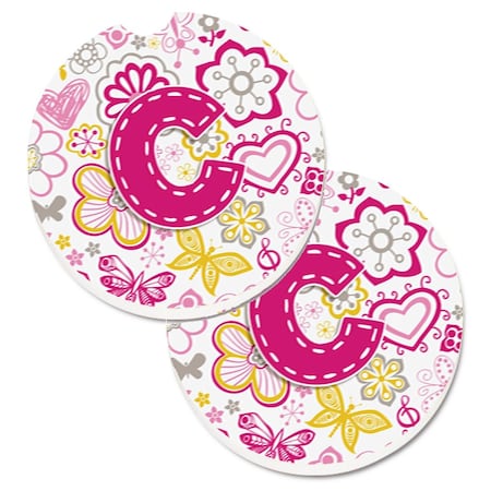 Carolines Treasures Letter C Flowers and Butterflies Pink Set of 2 Cup Holder Car Coaster CJ2005-CCARC